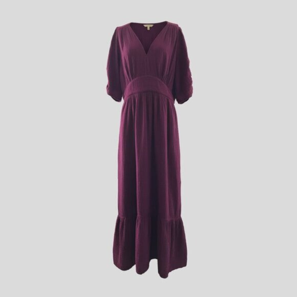 Xirena Purple Cotton Short Sleeve V Neck Long Bohemian Maxi Dress - L - Picture 1 of 8